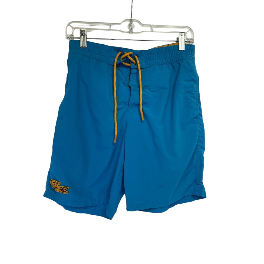 Lacoste Drawcord Elastic Waist Blue Mens Sz Small Blue Bathing Suit (J37) EUC